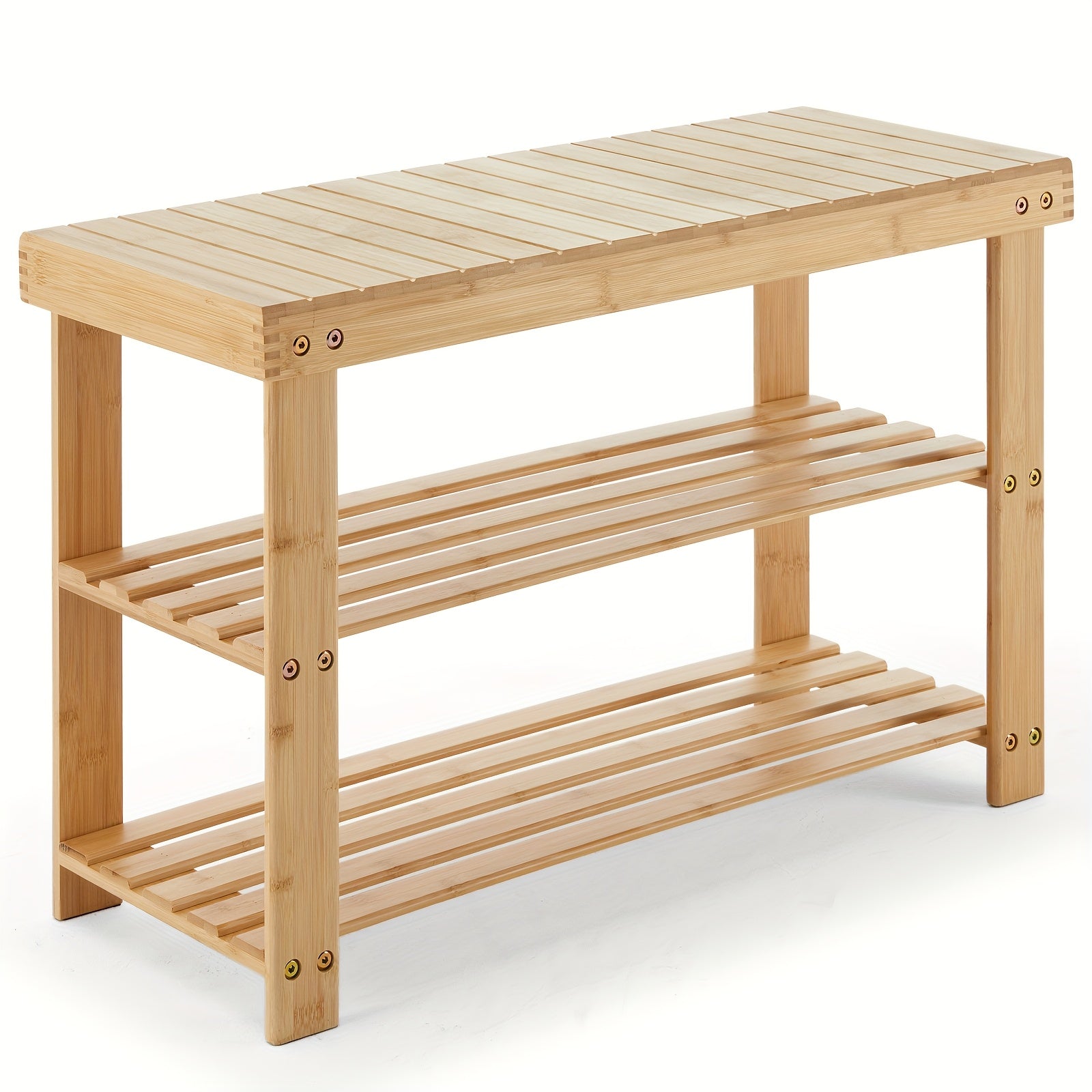 3-Tier Bamboo Shoe Rack Bench 286lb Capacity Compact Storage Organizer Wood Bench for Entryway Bedroom Living Room Balcony Brown & Black