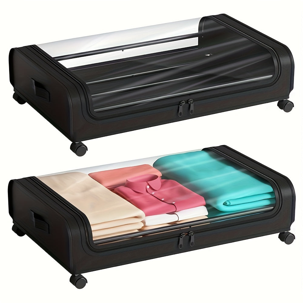 2Pcs Metal Under Bed Storage Organizer With Wheels And Lid Foldable Rolling Underbed Storage Bins For Clothes Shoes Bedding Books Home Bedroom