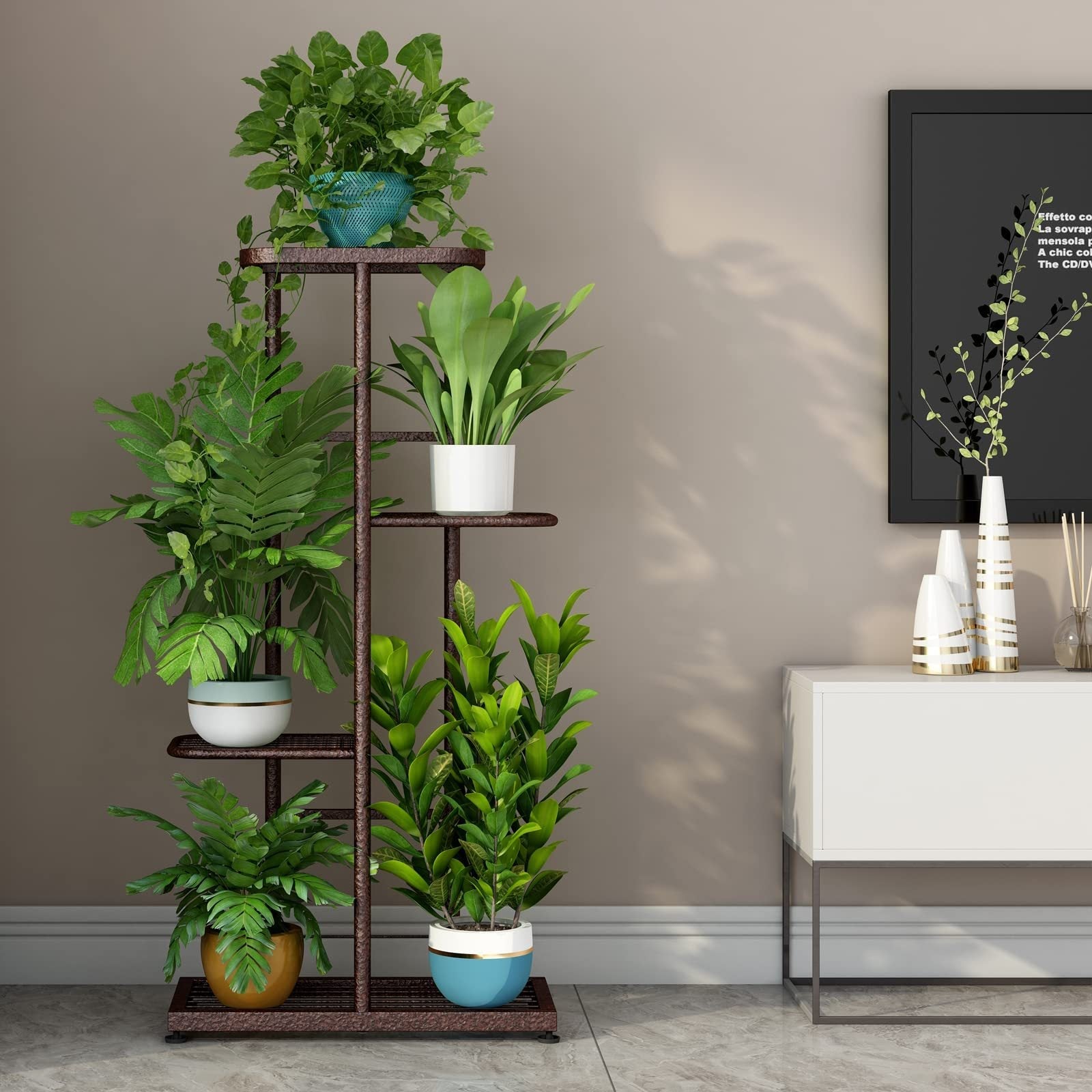 Multi-Layer Metal Plant Stand 31.5/37.4/41.3In Height Adjustable Potted Plant Holder Indoor Outdoor Corner Display Rack for Living Room Balcony Home Decor
