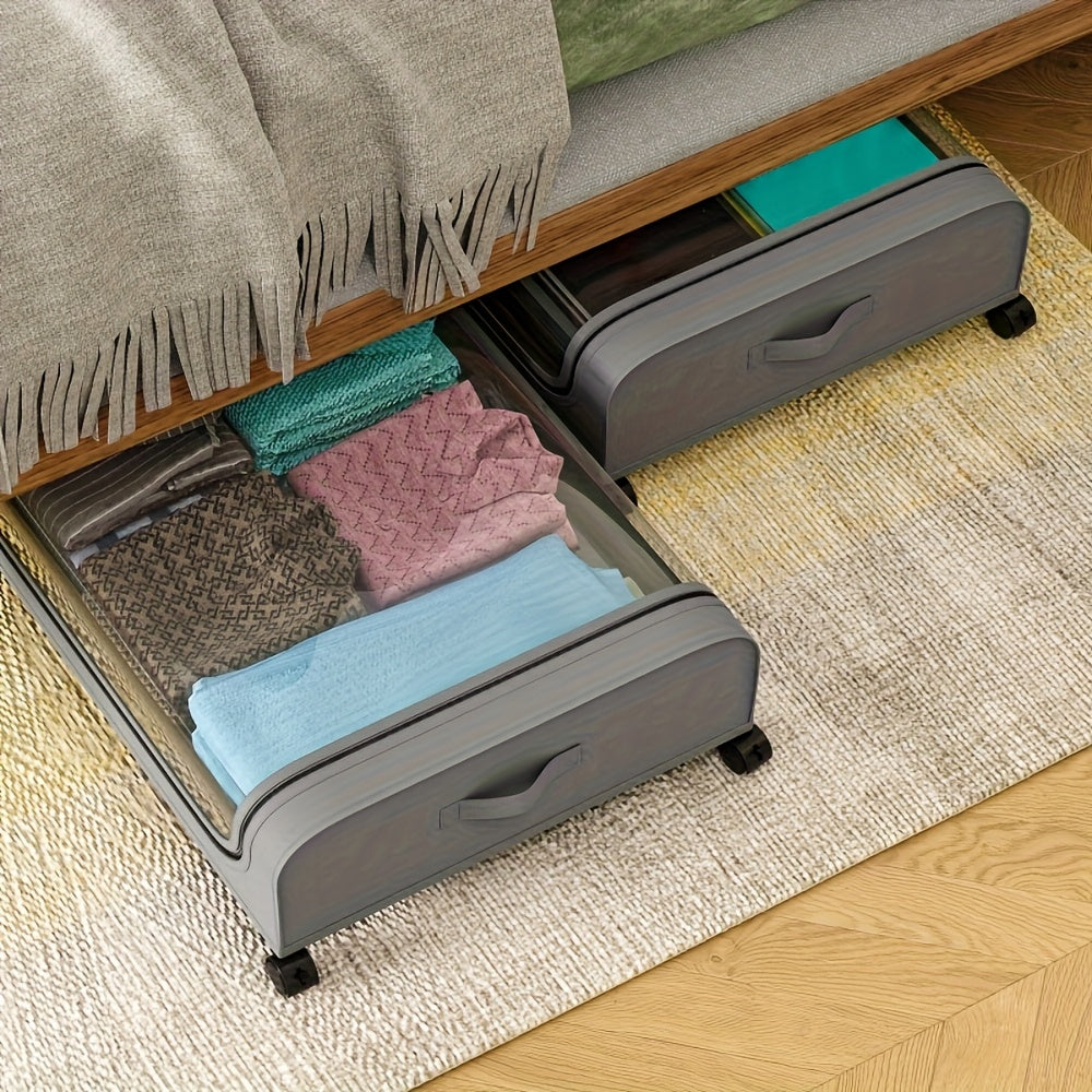 2Pcs Metal Under Bed Storage Organizer With Wheels And Lid Foldable Rolling Underbed Storage Bins For Clothes Shoes Bedding Books Home Bedroom
