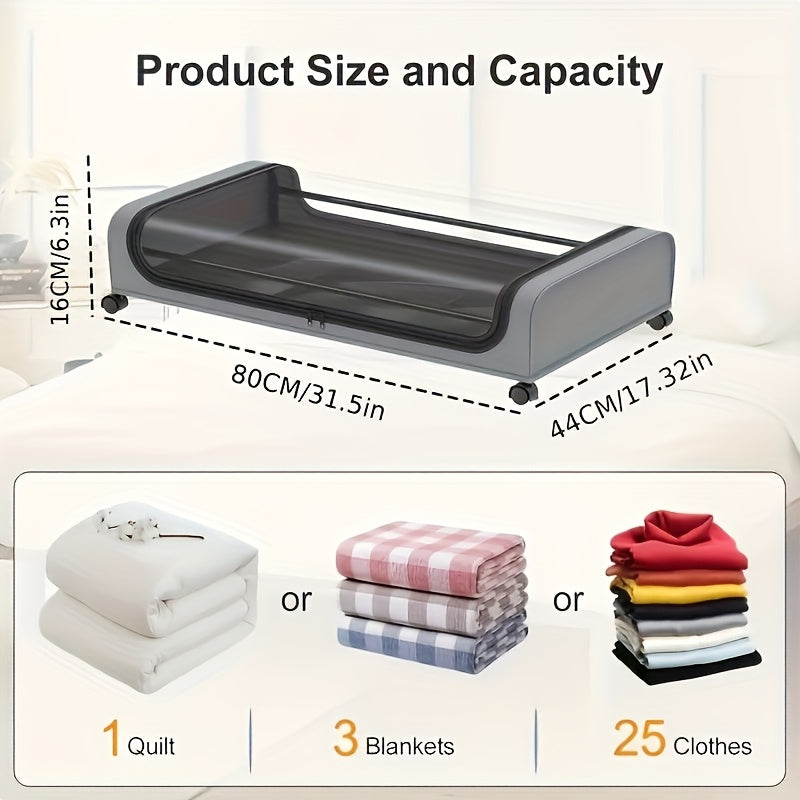 2Pcs Metal Under Bed Storage Organizer With Wheels And Lid Foldable Rolling Underbed Storage Bins For Clothes Shoes Bedding Books Home Bedroom