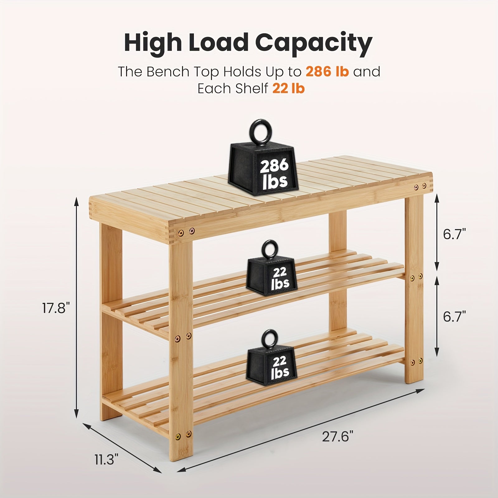 3-Tier Bamboo Shoe Rack Bench 286lb Capacity Compact Storage Organizer Wood Bench for Entryway Bedroom Living Room Balcony Brown & Black