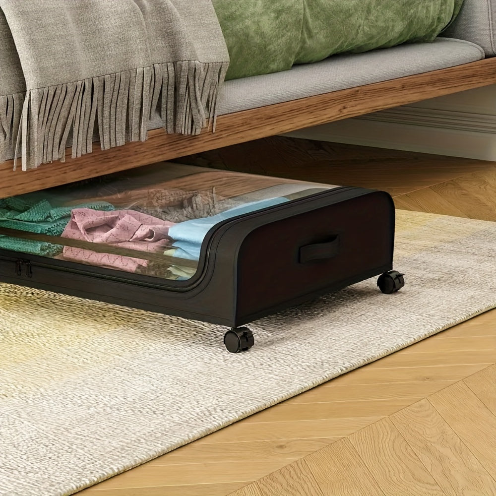 2Pcs Metal Under Bed Storage Organizer With Wheels And Lid Foldable Rolling Underbed Storage Bins For Clothes Shoes Bedding Books Home Bedroom