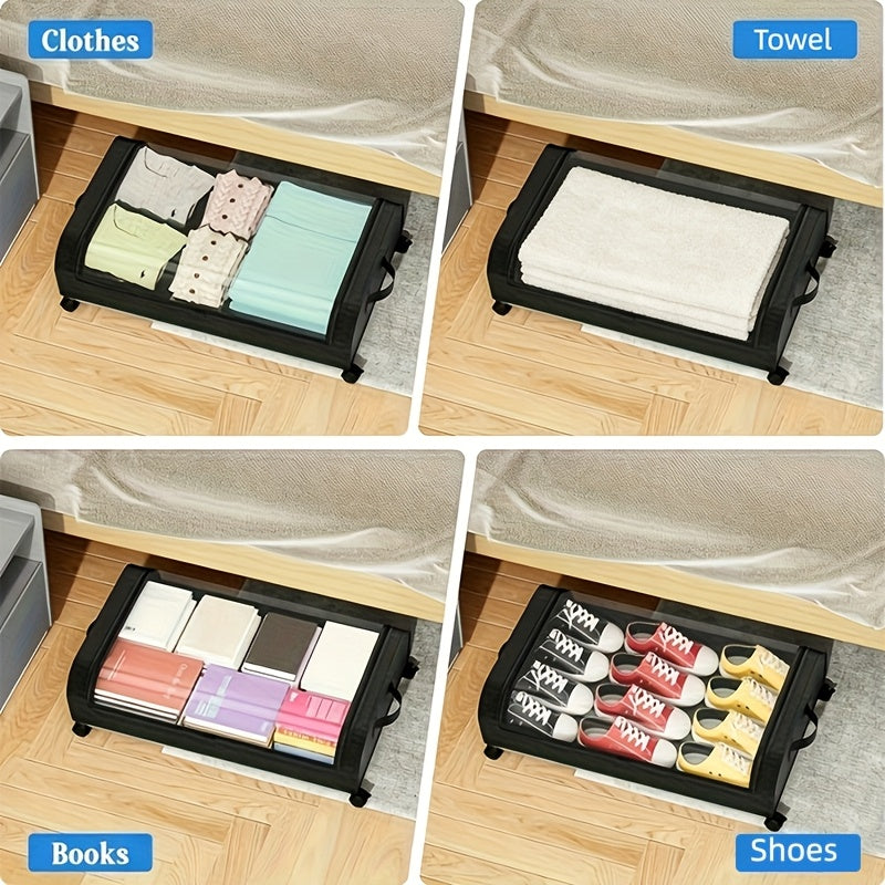 2Pcs Metal Under Bed Storage Organizer With Wheels And Lid Foldable Rolling Underbed Storage Bins For Clothes Shoes Bedding Books Home Bedroom