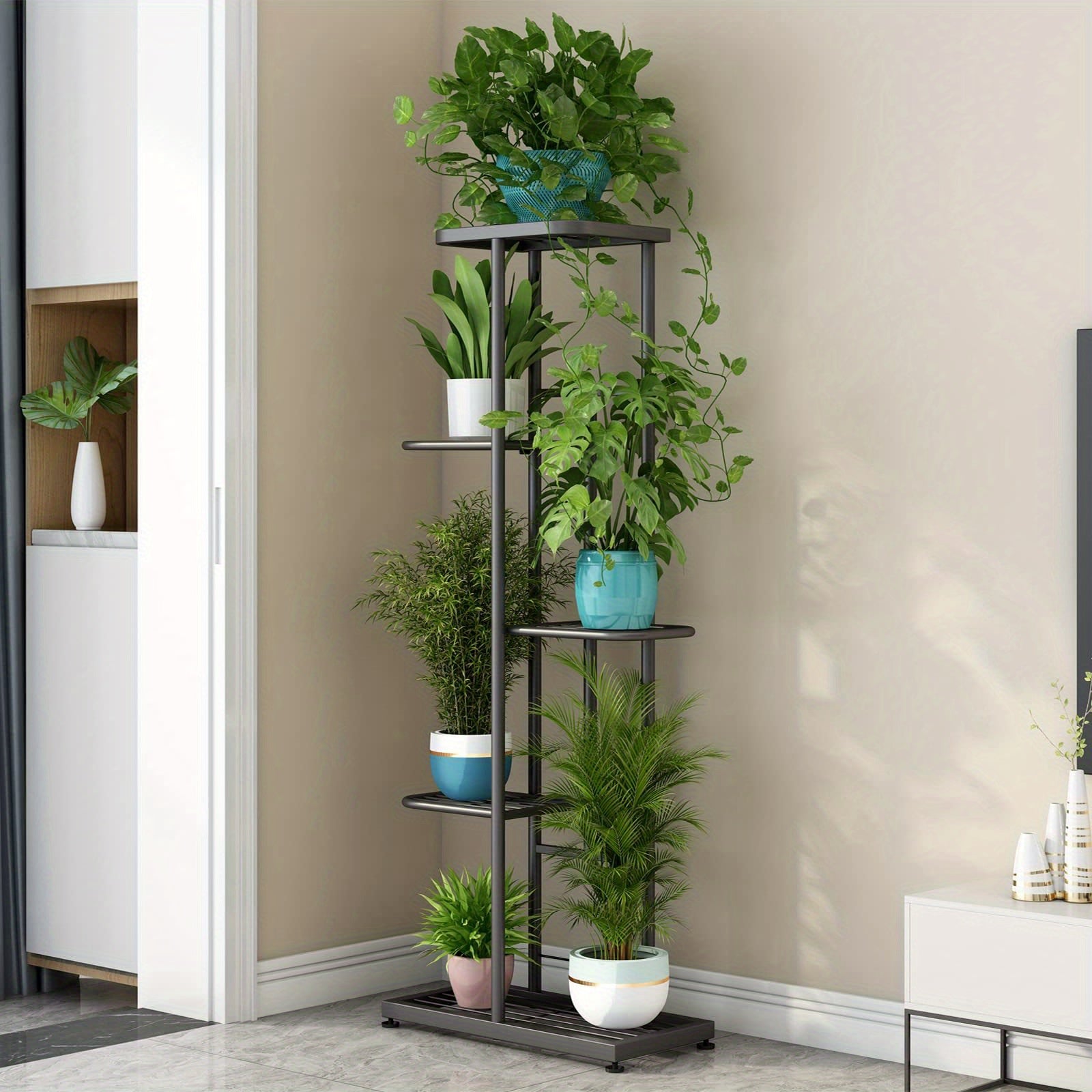 Multi-Layer Metal Plant Stand 31.5/37.4/41.3In Height Adjustable Potted Plant Holder Indoor Outdoor Corner Display Rack for Living Room Balcony Home Decor