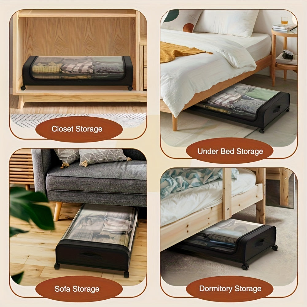 2Pcs Metal Under Bed Storage Organizer With Wheels And Lid Foldable Rolling Underbed Storage Bins For Clothes Shoes Bedding Books Home Bedroom