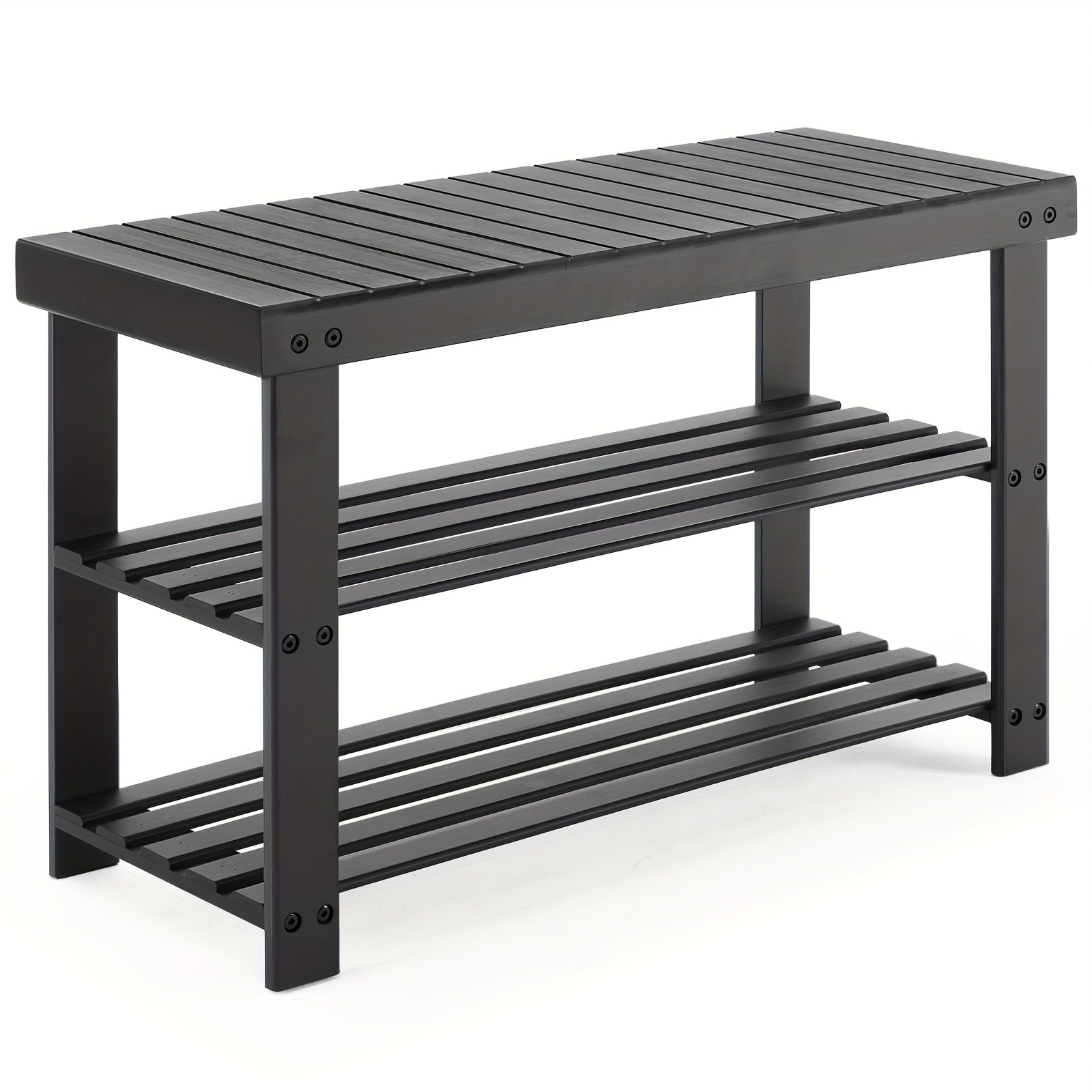 3-Tier Bamboo Shoe Rack Bench 286lb Capacity Compact Storage Organizer Wood Bench for Entryway Bedroom Living Room Balcony Brown & Black